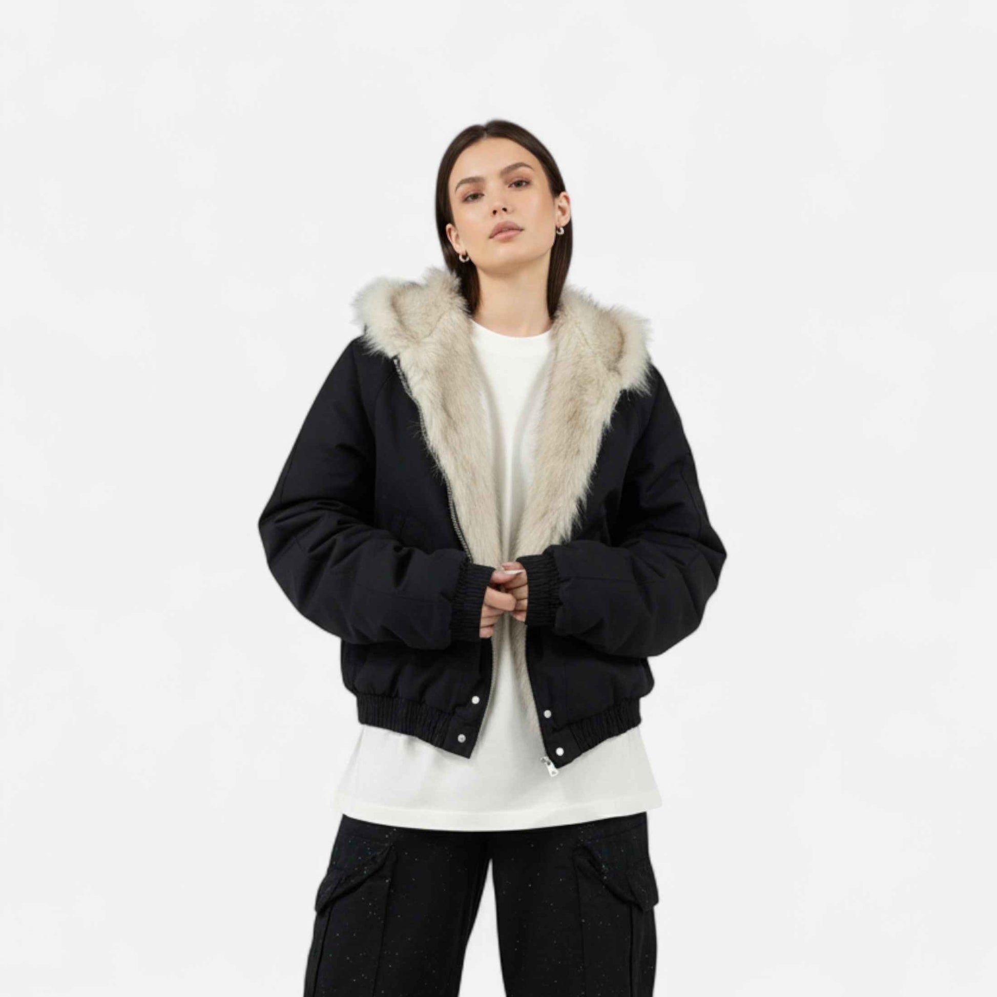 Women’s Winter Hooded Coat – Fur Collar Vintage Style