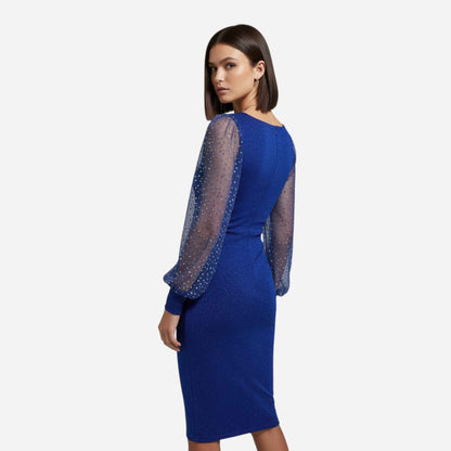 Women’s V-Neck Sequin-Embellished Mesh Dress