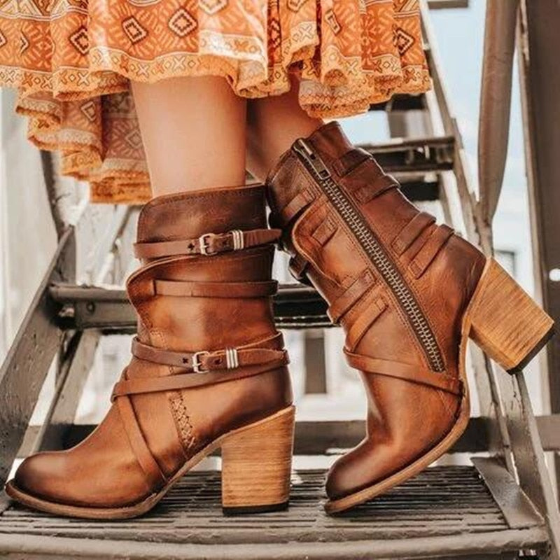Women's Vintage Leather Ankle Boots