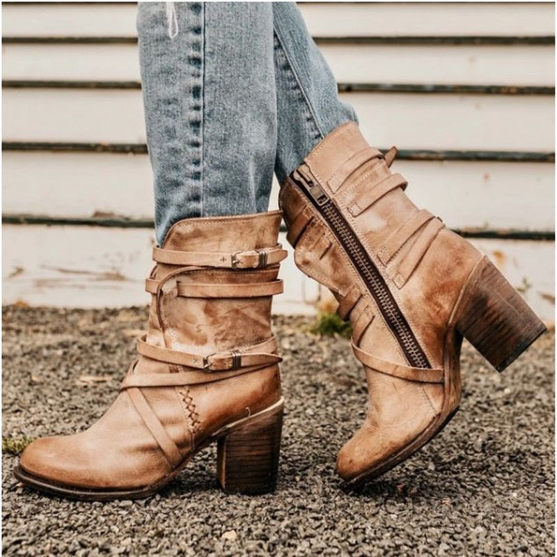 Women's Vintage Leather Ankle Boots