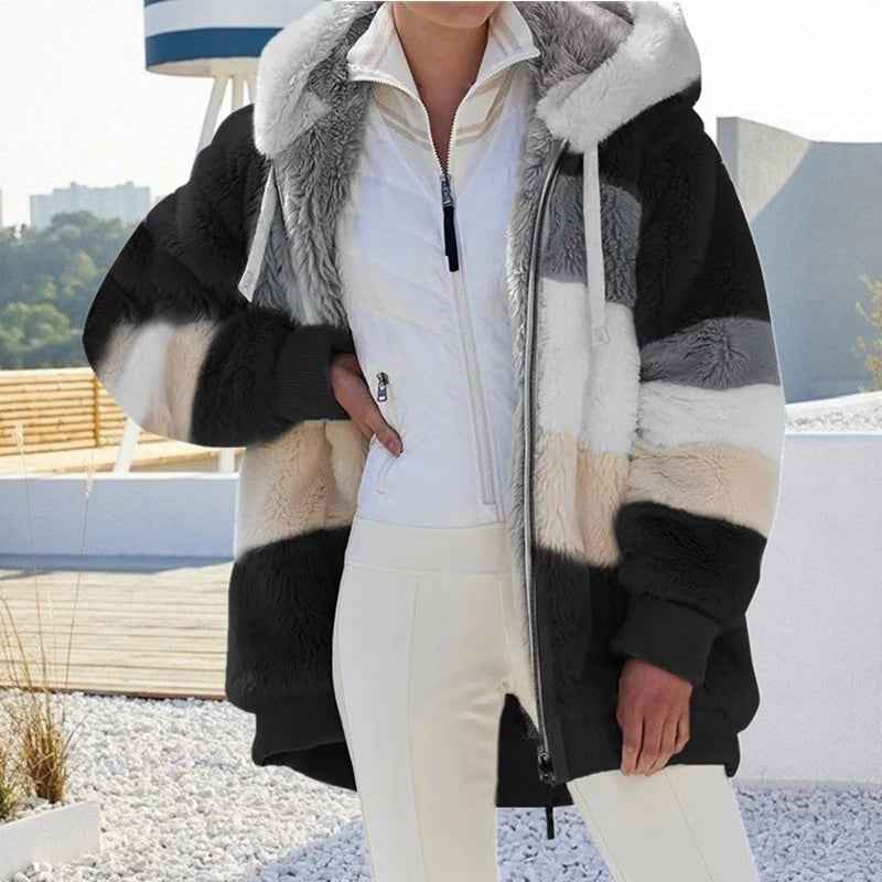 Women's Casual Oversize Winter Coat with Fleece Faux Fur | Ideal for Autumn/Winter