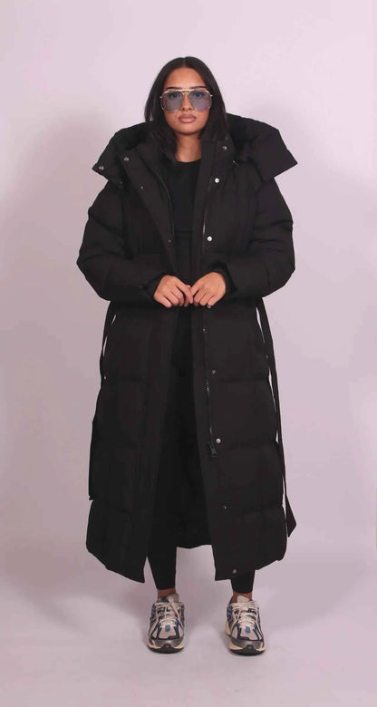Women's Long Belted Puffer Coat