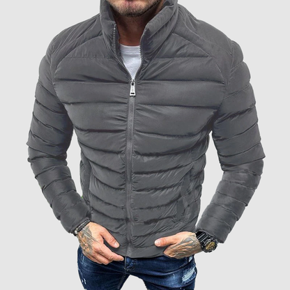 Men’s Puffer Jacket – Quilted Insulation – High Collar – Zipper Closure – Fitted Style