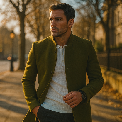 Men's Minimalist Winter Coat – Smart Casual Button Design