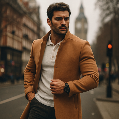 Men's Minimalist Winter Coat – Smart Casual Button Design