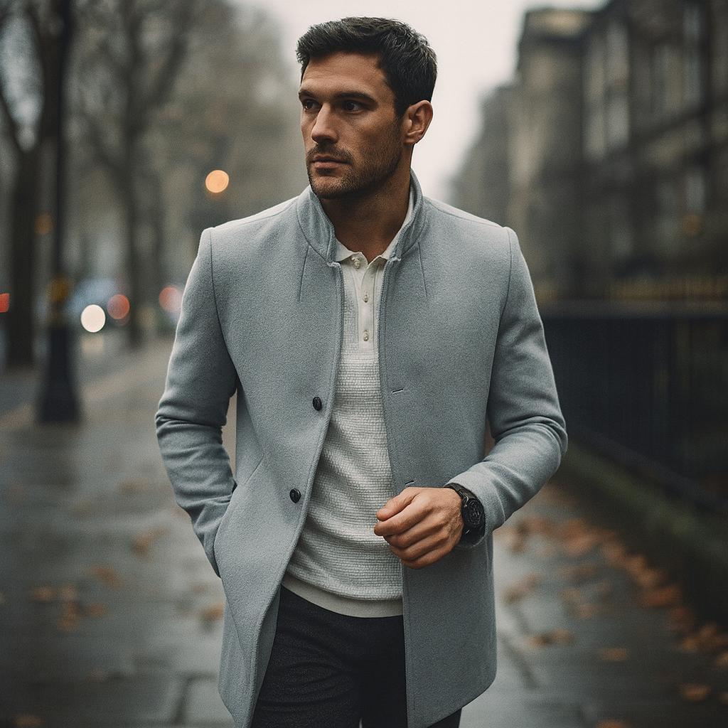 Men's Minimalist Winter Coat – Smart Casual Button Design