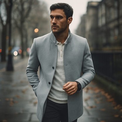 Men's Minimalist Winter Coat – Smart Casual Button Design