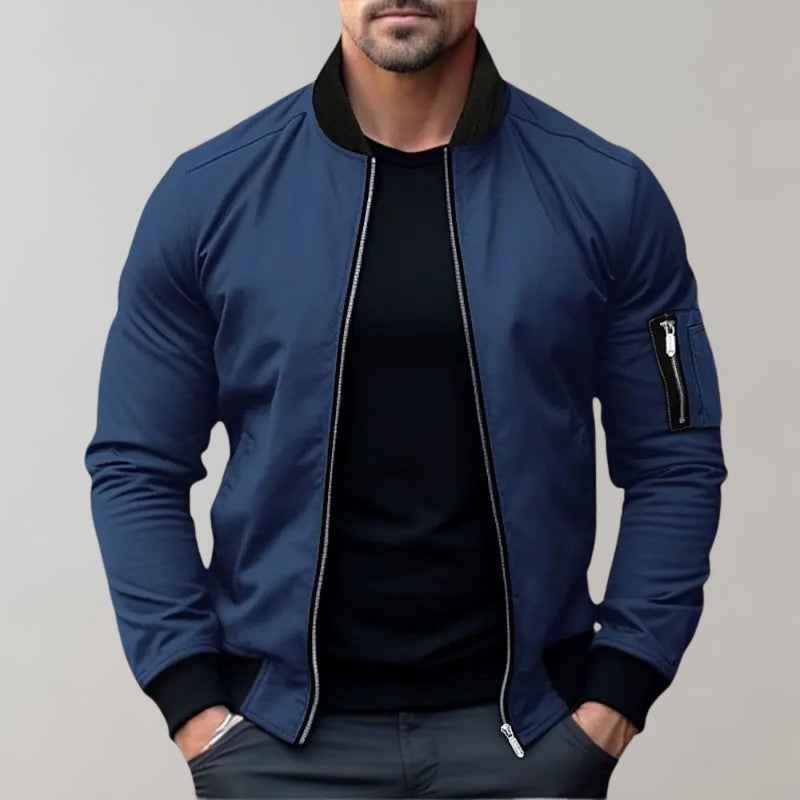 Men's Modern Fit Bomber Jacket with Zipper Details