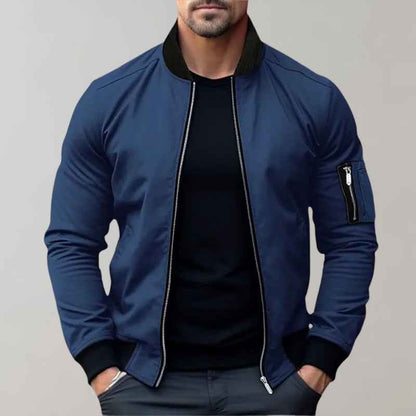 Men's Modern Fit Bomber Jacket with Zipper Details