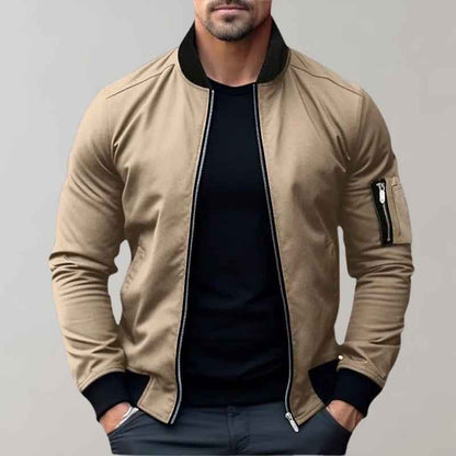 Men's Modern Fit Bomber Jacket with Zipper Details