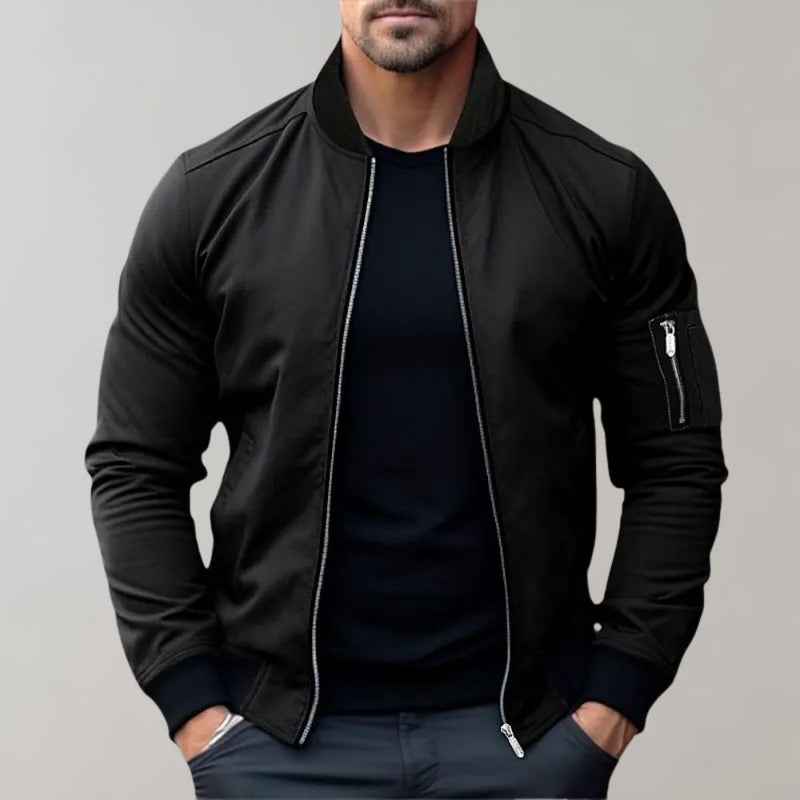 Men's Modern Fit Bomber Jacket with Zipper Details