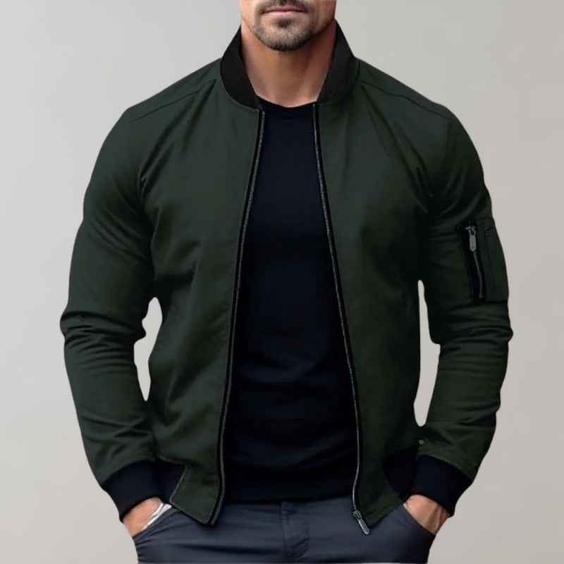 Men's Modern Fit Bomber Jacket with Zipper Details