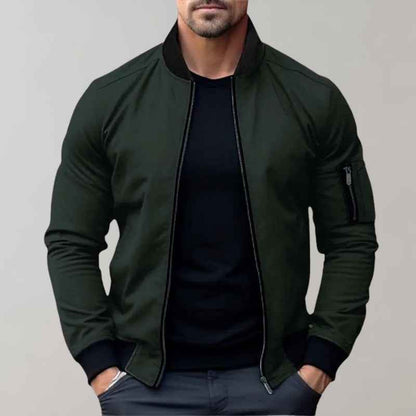 Men's Modern Fit Bomber Jacket with Zipper Details
