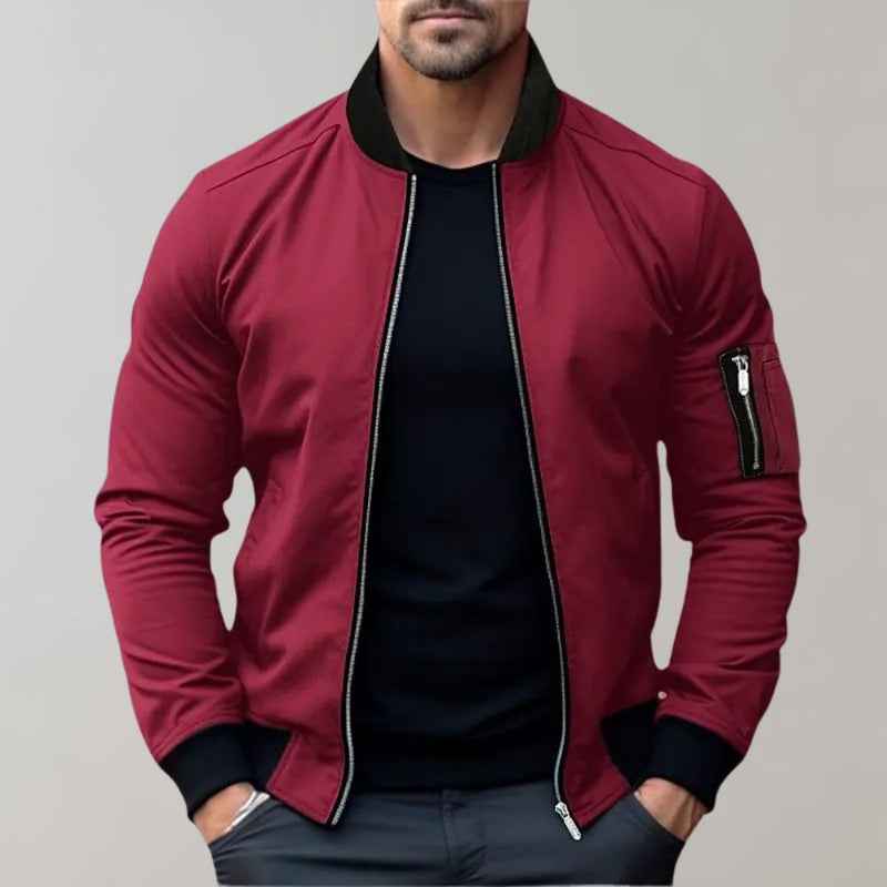Men's Modern Fit Bomber Jacket with Zipper Details