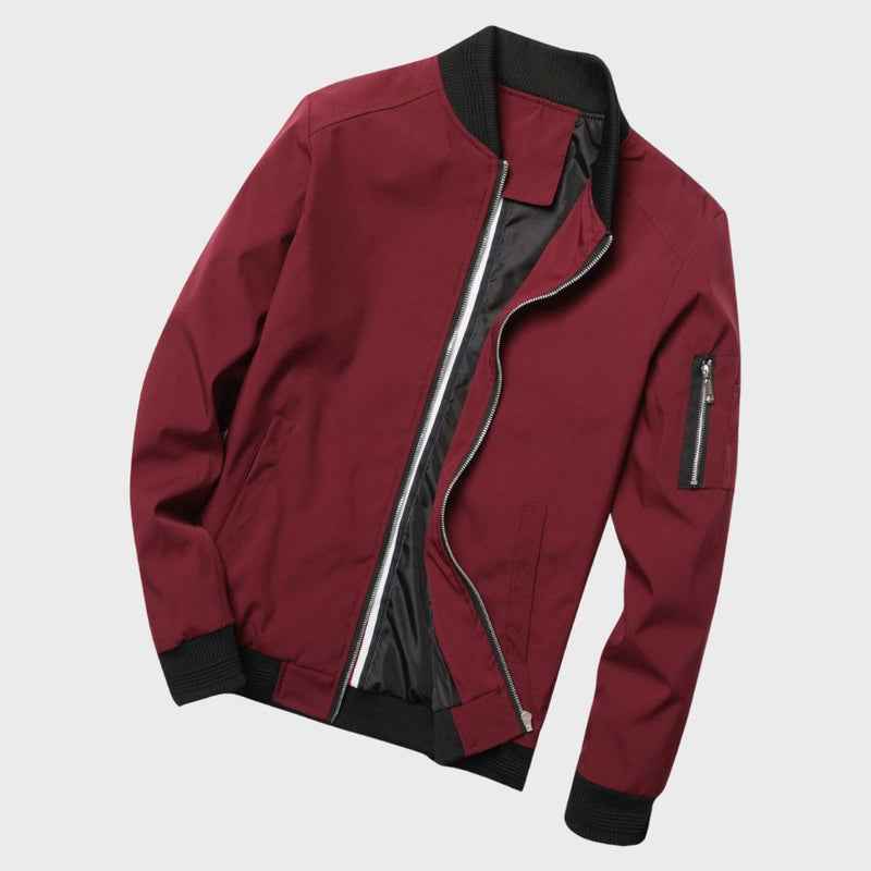 Men's Modern Fit Bomber Jacket with Zipper Details