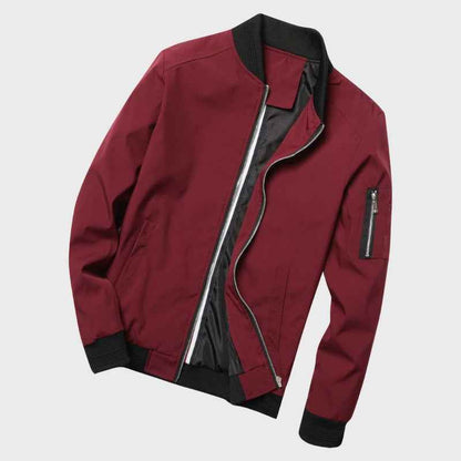 Men's Modern Fit Bomber Jacket with Zipper Details