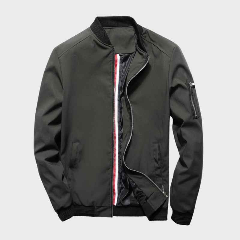 Men's Modern Fit Bomber Jacket with Zipper Details