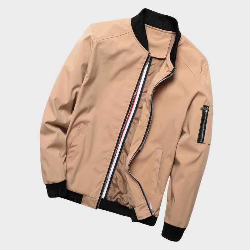 Men's Modern Fit Bomber Jacket with Zipper Details