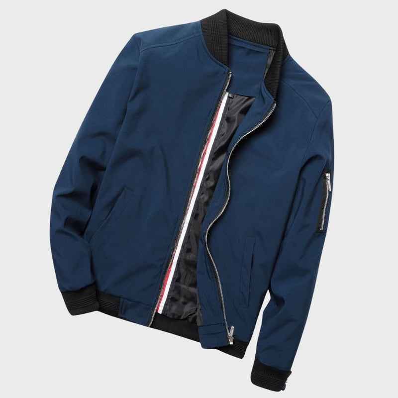 Men's Modern Fit Bomber Jacket with Zipper Details
