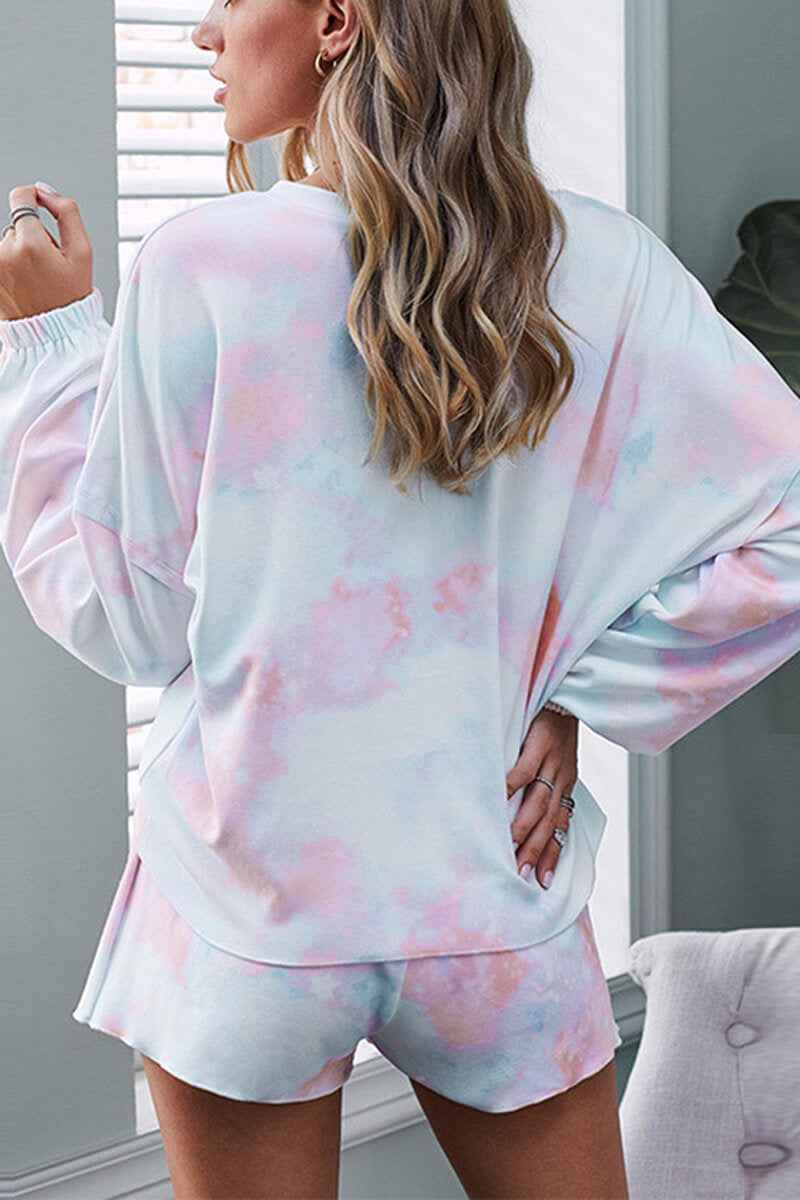 Women's Tie-Dye Long Sleeve Top and Shorts - 2-Piece Pajama Set