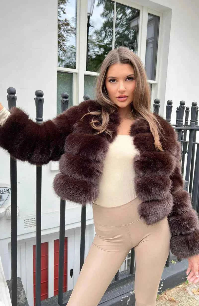 Opulent Plush | Women's Cropped Faux Fur Puffer Jacket