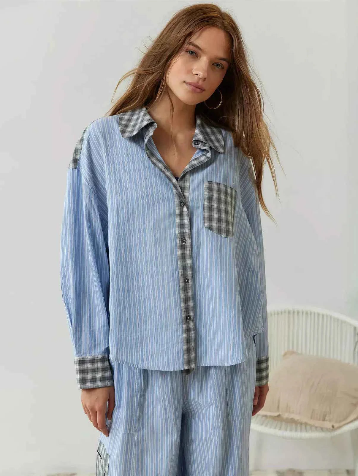 Women's Long Sleeve Button-Up Pajama Set with Trousers