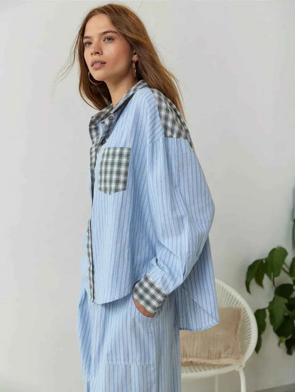 Women's Long Sleeve Button-Up Pajama Set with Trousers