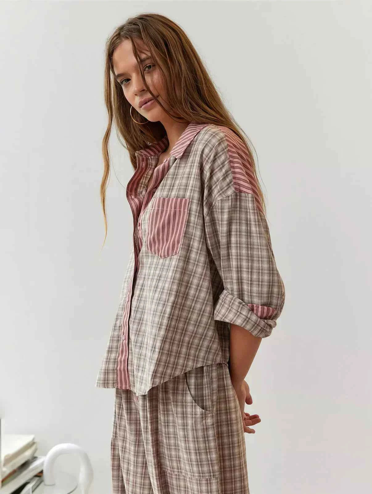 Women's Long Sleeve Button-Up Pajama Set with Trousers