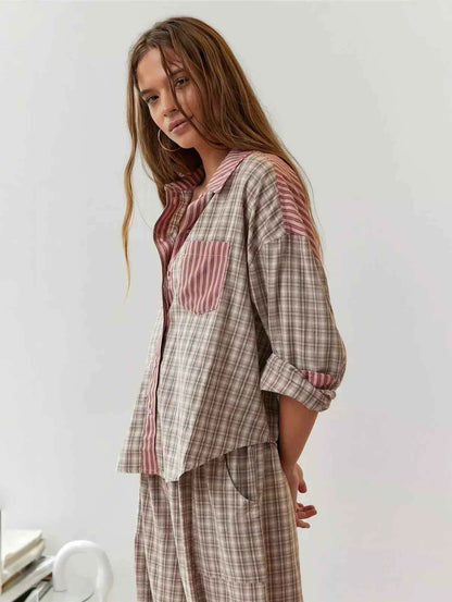Women's Long Sleeve Button-Up Pajama Set with Trousers