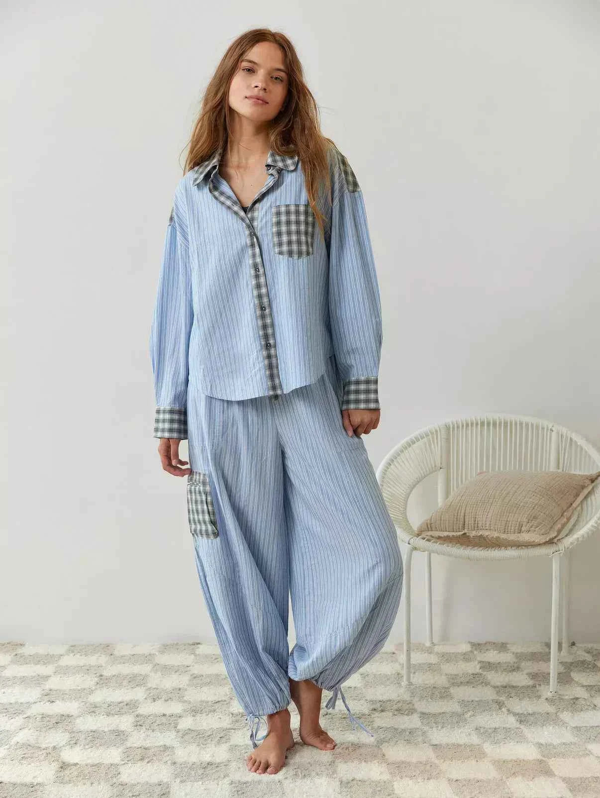 Women's Long Sleeve Button-Up Pajama Set with Trousers