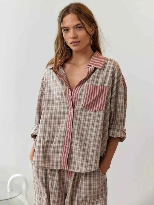 Women's Long Sleeve Button-Up Pajama Set with Trousers