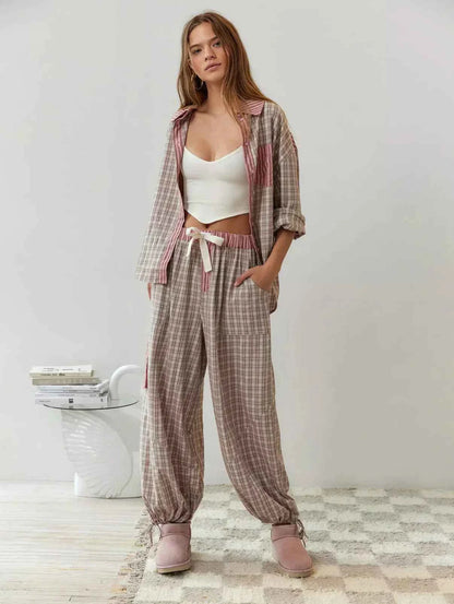 Women's Long Sleeve Button-Up Pajama Set with Trousers
