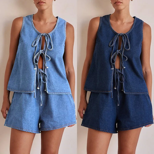 Mya Denim Set with Tie-Front Detail