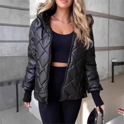 Women's Quilted Hooded Winter Coat – Cozy Padded Jacket with Zipper