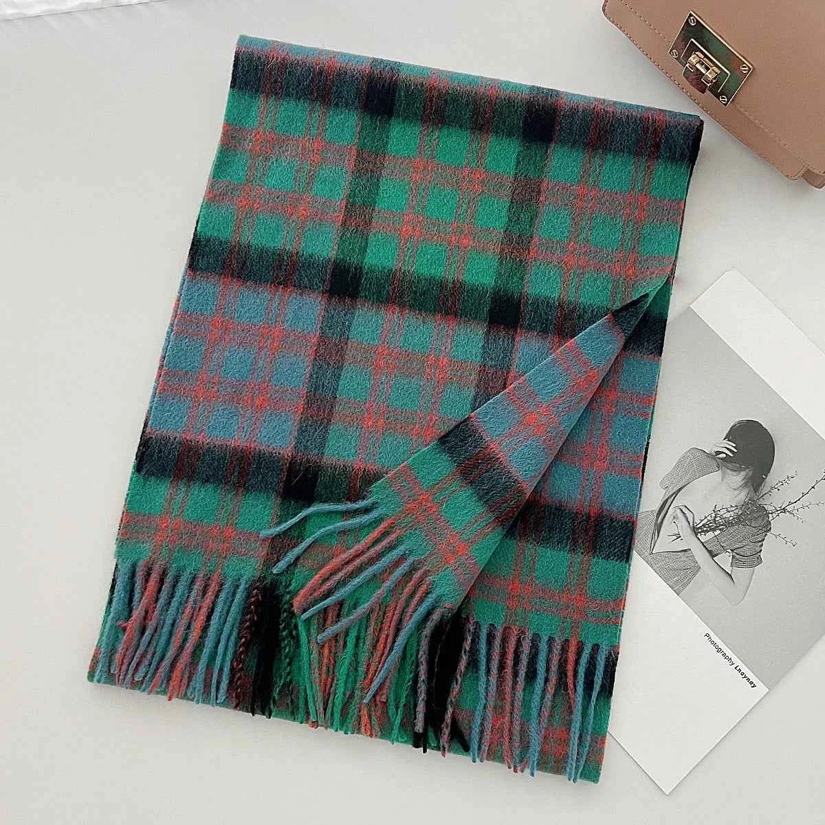 Cashmere Wool Tartan Plaid Scarf - Stylish Winter Shawl
