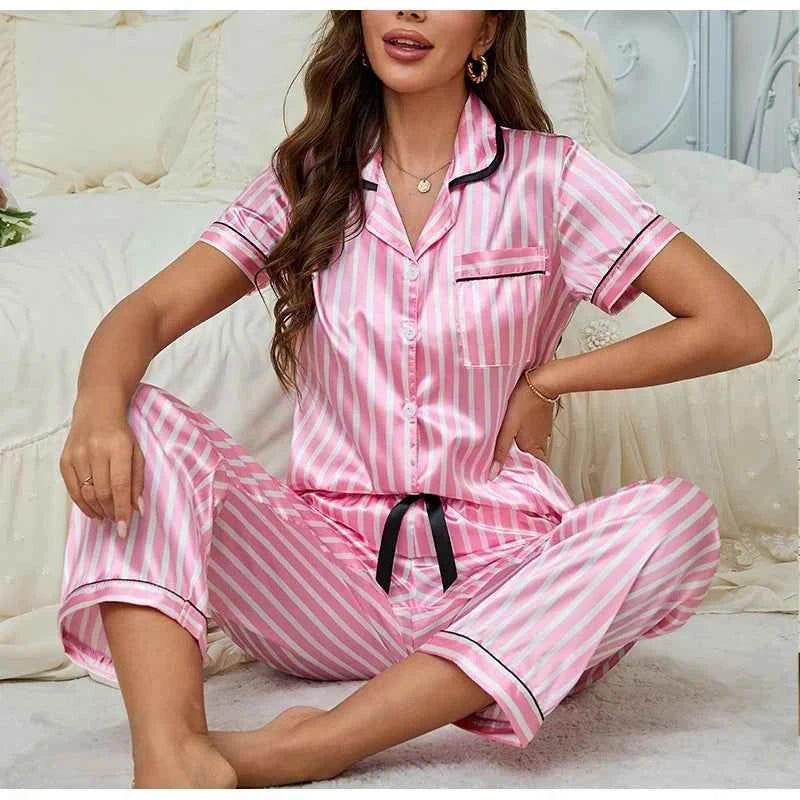 Women's Pink Striped 2-Piece Pajama Set