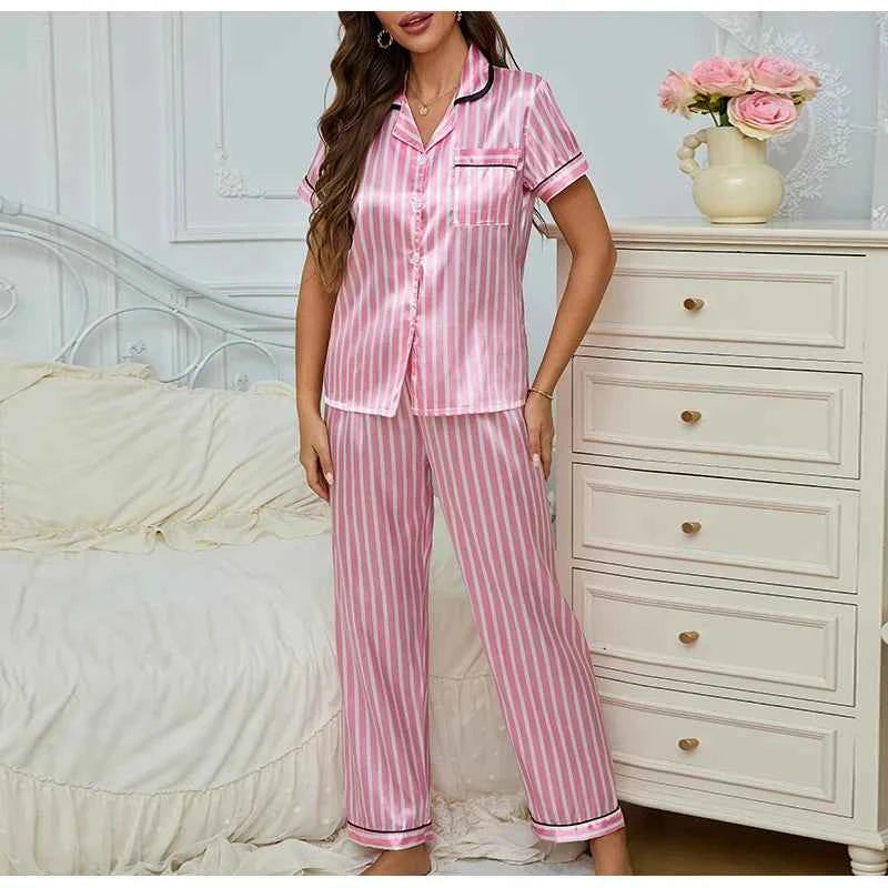 Women's Pink Striped 2-Piece Pajama Set