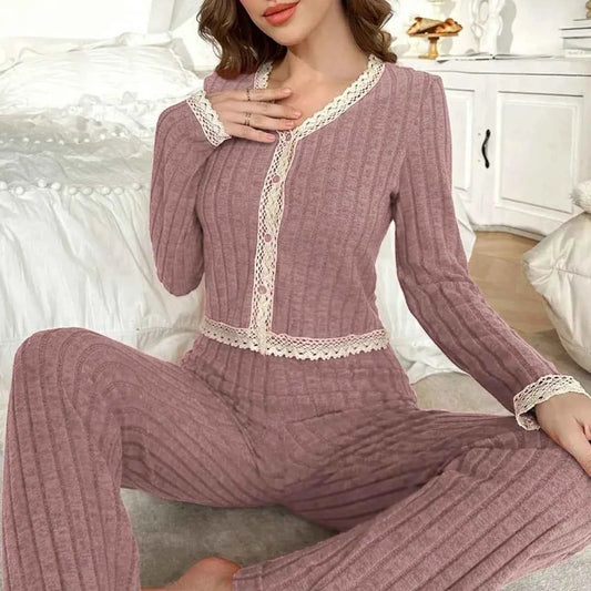 Women's Two-Piece Solid Casual Pyjama Set