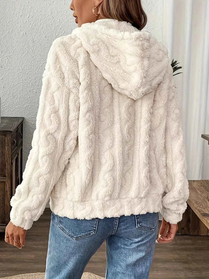 Women's Hooded Fluffy Zipper Coat - Perfect for Autumn and Winter