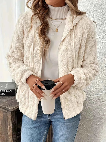 Women's Hooded Fluffy Zipper Coat - Perfect for Autumn and Winter