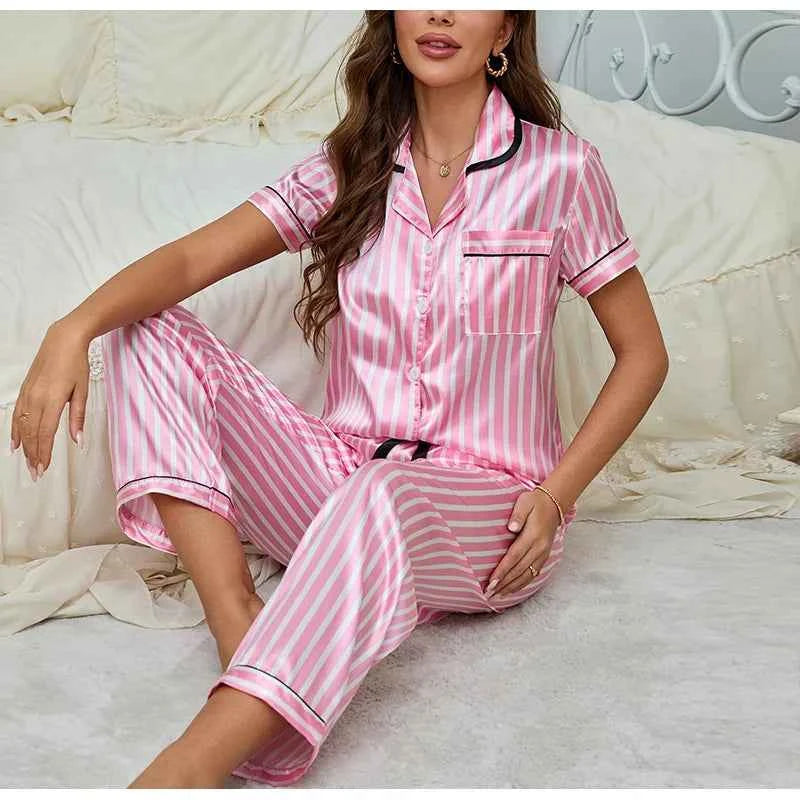 Women's Pink Striped 2-Piece Pajama Set