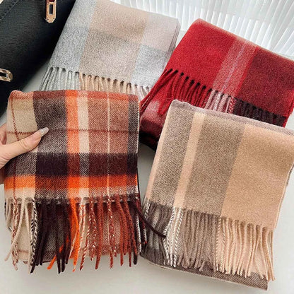 Cashmere Wool Tartan Plaid Scarf - Stylish Winter Shawl