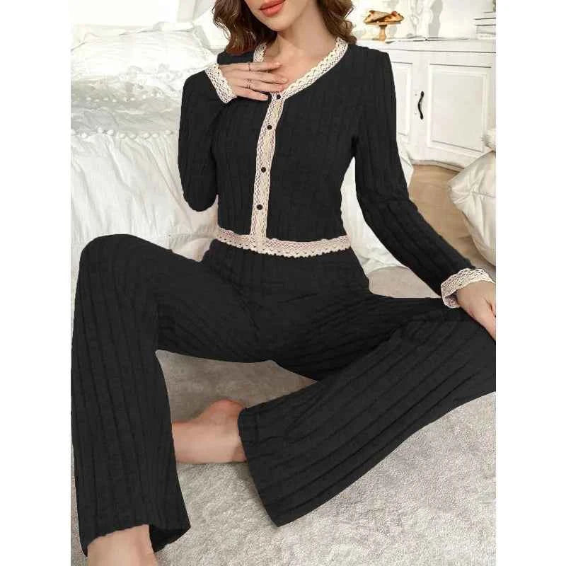 Women's Two-Piece Solid Casual Pyjama Set