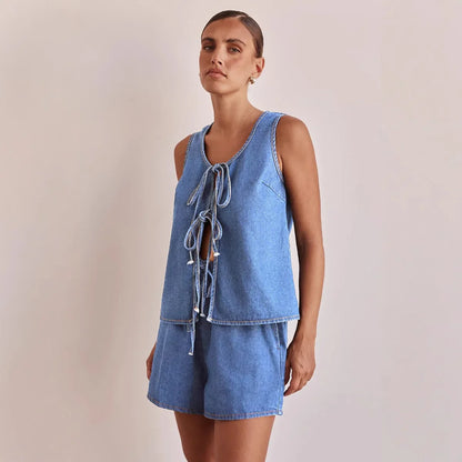Mya Denim Set with Tie-Front Detail