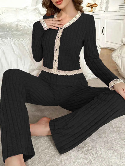 Women's Two-Piece Solid Casual Pyjama Set