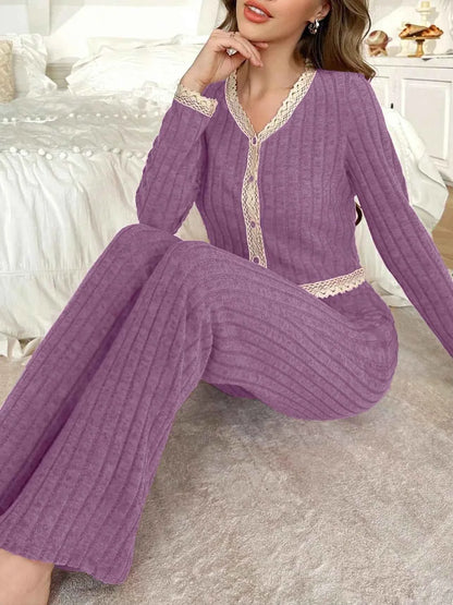 Women's Two-Piece Solid Casual Pyjama Set