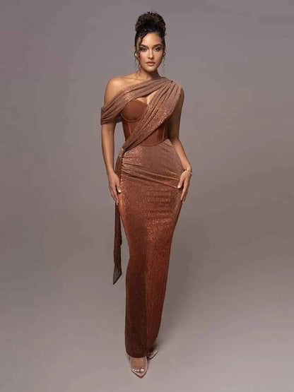 Women's Elegant Maxi Dress with Luxe Statement Design