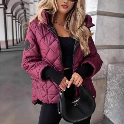 Women's Quilted Hooded Winter Coat – Cozy Padded Jacket with Zipper