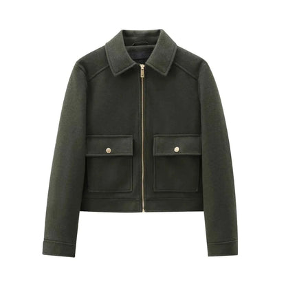 Elegant Women's Long Sleeve Zipper Jacket with Pockets - New Winter Outerwear