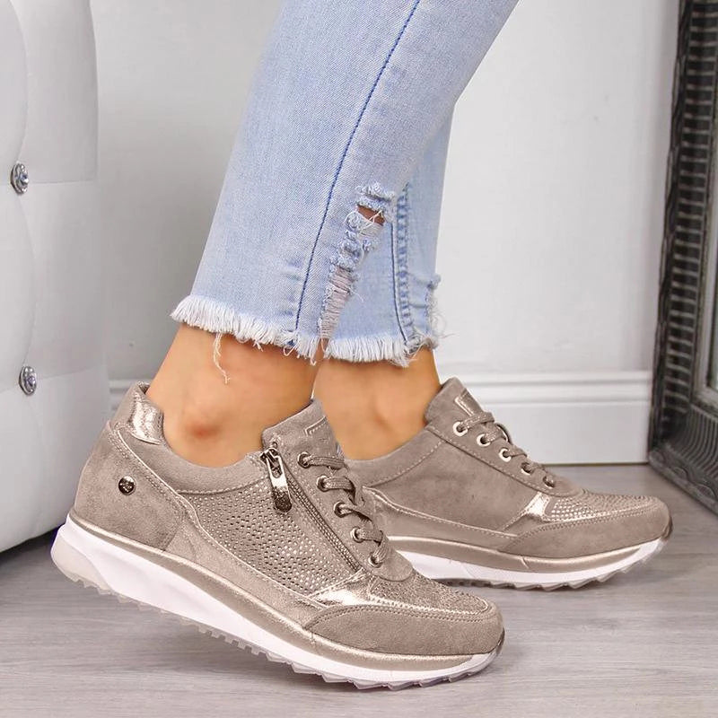 Arch Support Comfort Rocker Sneakers - Orthopedic Walking Shoes with Convenient Side Zip